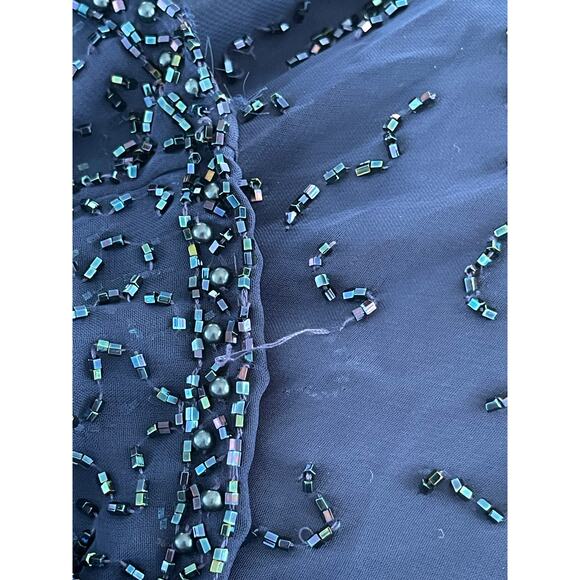 Vintage Peak Evenings Dress Womens 8 Navy Beaded Long Sheer Sleeves Maxi - Picture 7 of 13